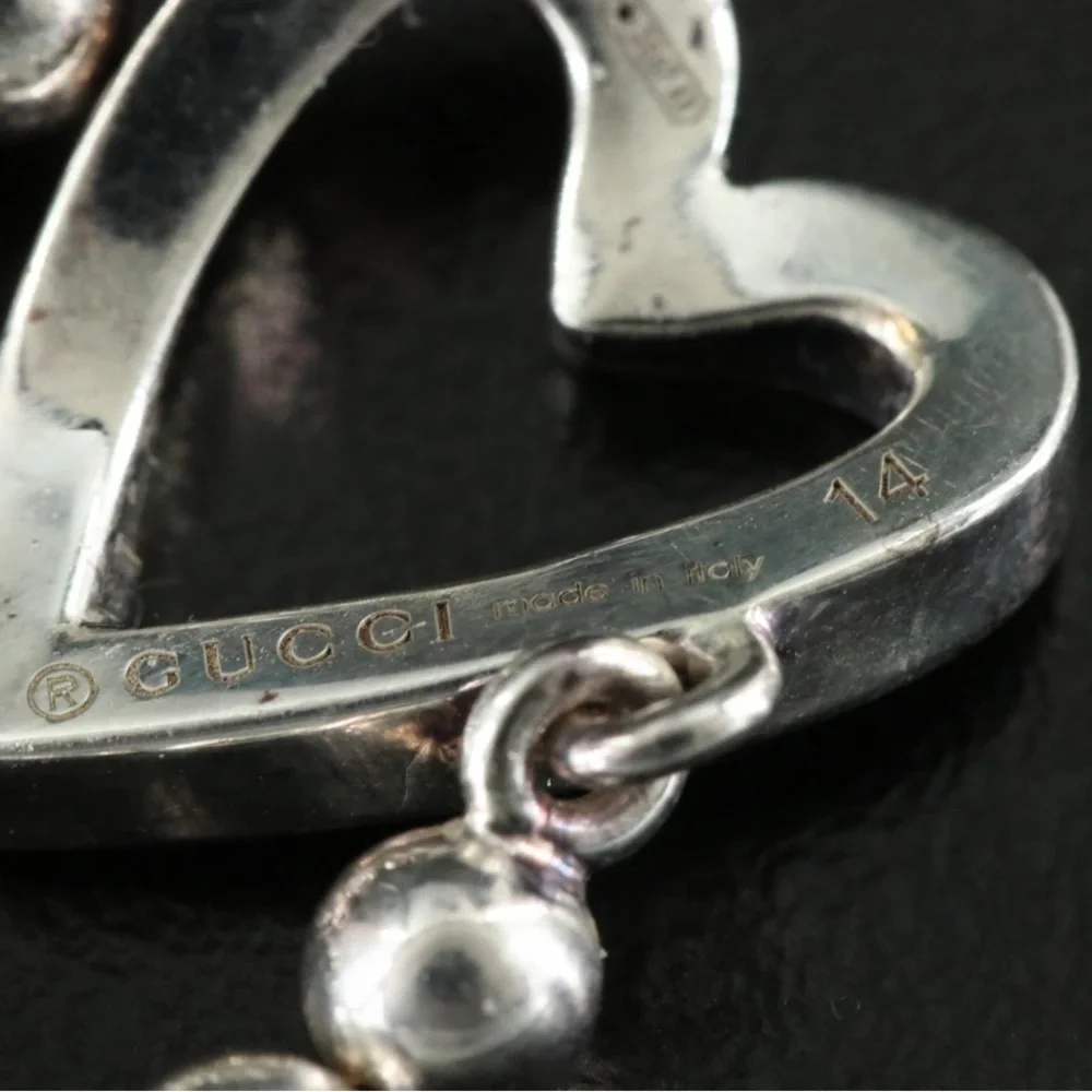 Gucci Sterling Silver Open Heart Beaded Chain Link Ring Sz 6